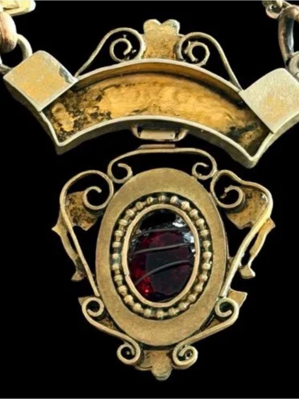 MUSEUM PIECE Antique VICTORIAN GF BOOK CHAIN ornate GARNET necklace - Picture 2 of 5